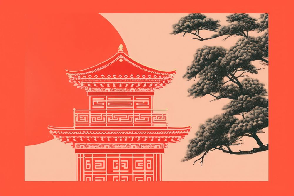 Chinese label art spirituality architecture. AI generated Image by rawpixel.