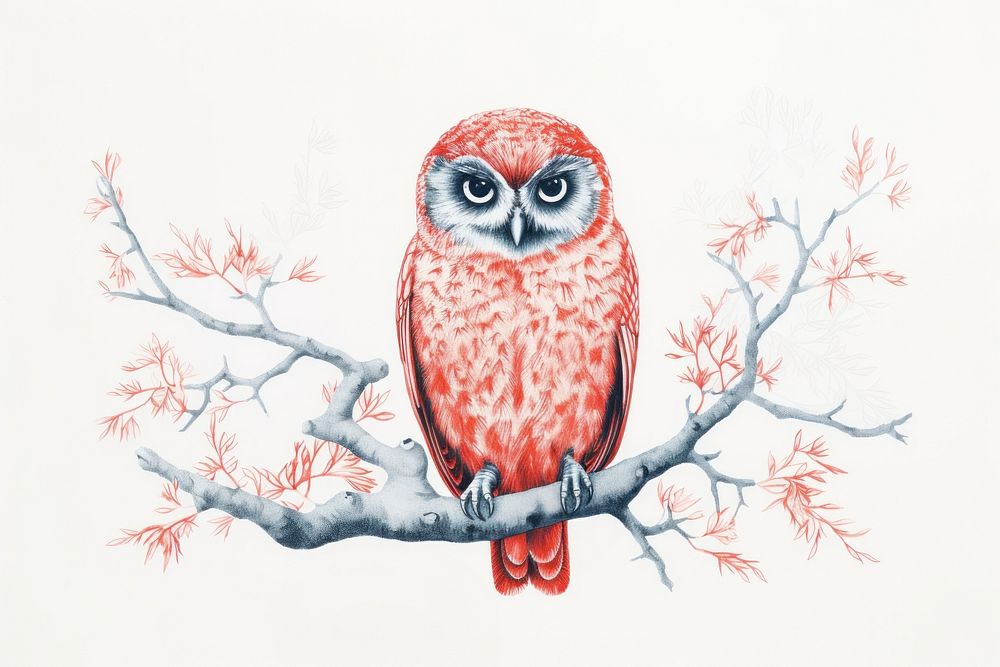 Owl art painting drawing. AI generated Image by rawpixel.