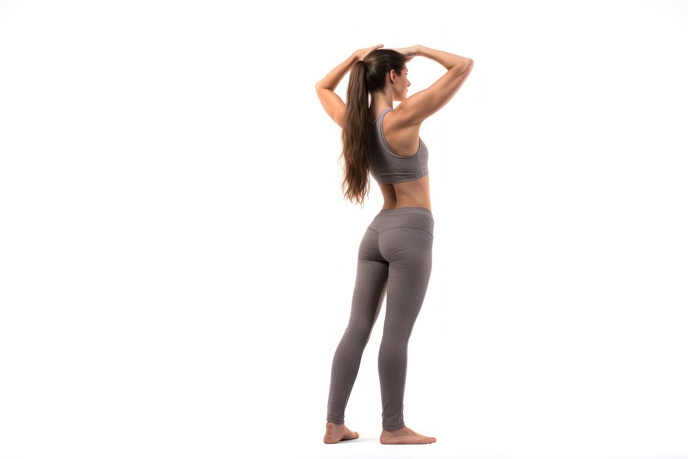 Woman standing stretching yoga sports adult white background. AI generated Image by rawpixel.
