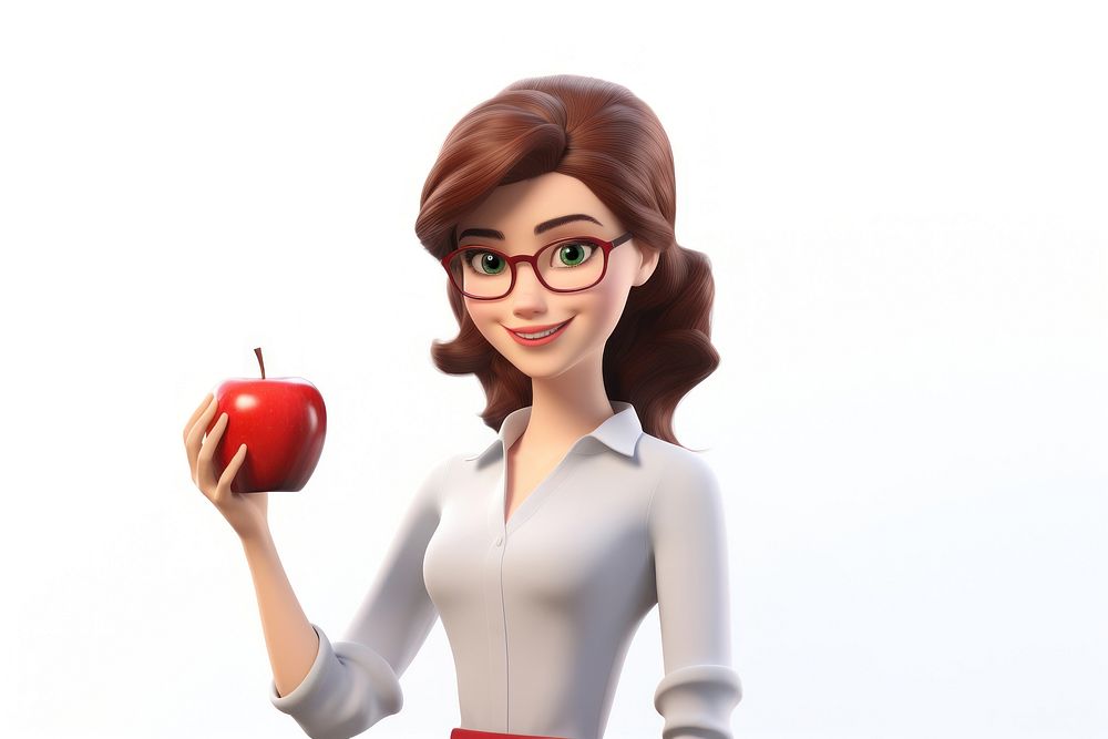 Female science teacher holding apple cartoon adult plant. 