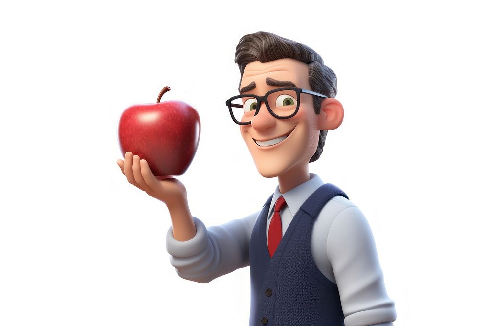 Science teacher holding apple cartoon plant food. AI generated Image by rawpixel.