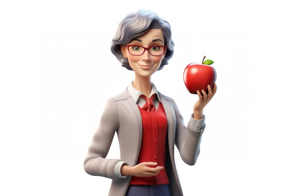 Female science teacher holding apple glasses cartoon adult. AI generated Image by rawpixel.