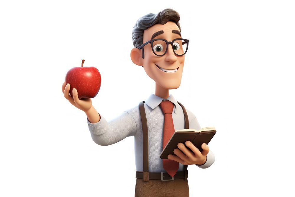 Science teacher holding apple cartoon adult plant. AI generated Image by rawpixel.