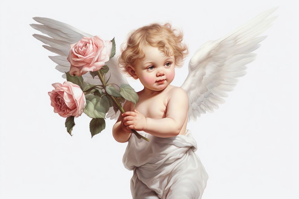 Angel cupid cherub angel rose portrait. AI generated Image by rawpixel.