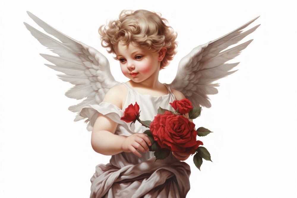 Angel cupid cherub angel rose flower. AI generated Image by rawpixel.
