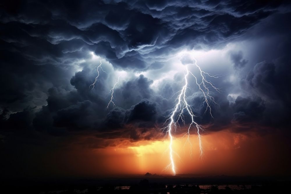 Thunder storm thunderstorm lightning. AI generated Image by rawpixel.