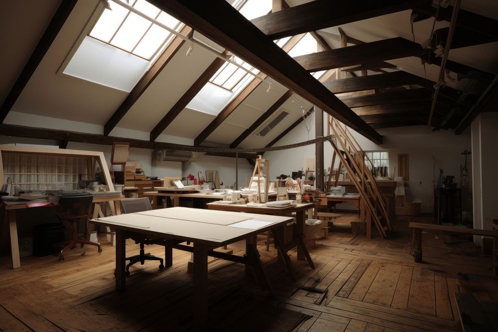 Vintage art studio architecture furniture building. 