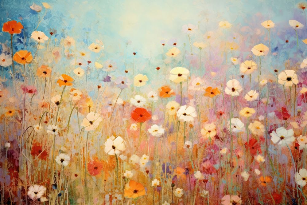 Vintage flower field background backgrounds painting outdoors. AI generated Image by rawpixel.