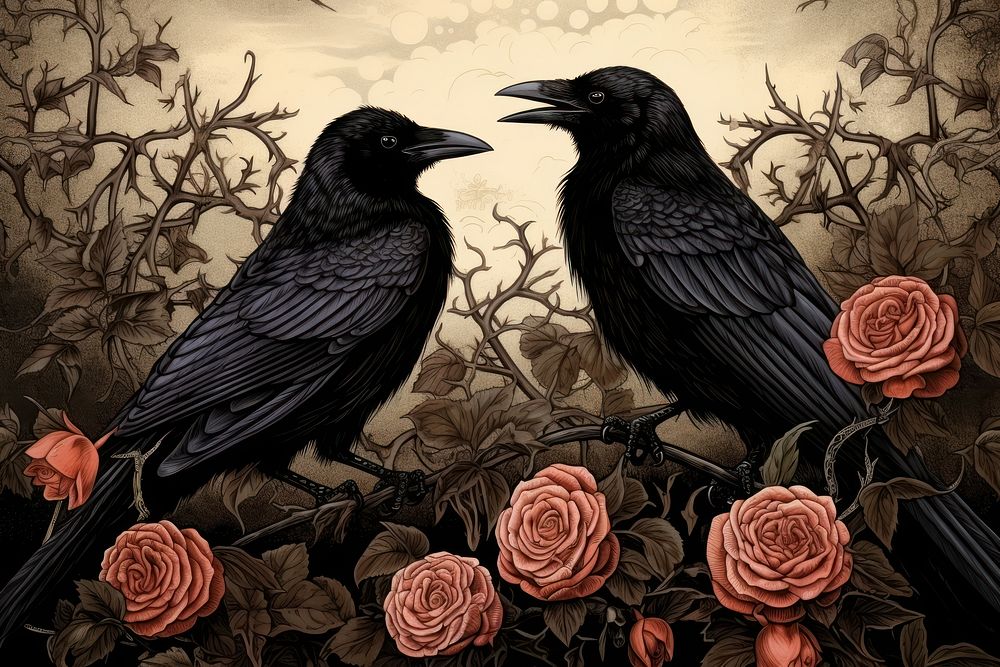 Raven blackbird animal monochrome. AI generated Image by rawpixel.