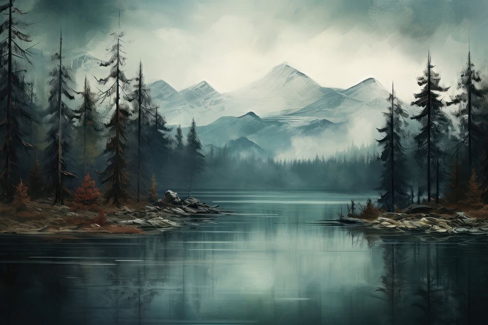 Vintage lake background wilderness landscape outdoors. AI generated Image by rawpixel.