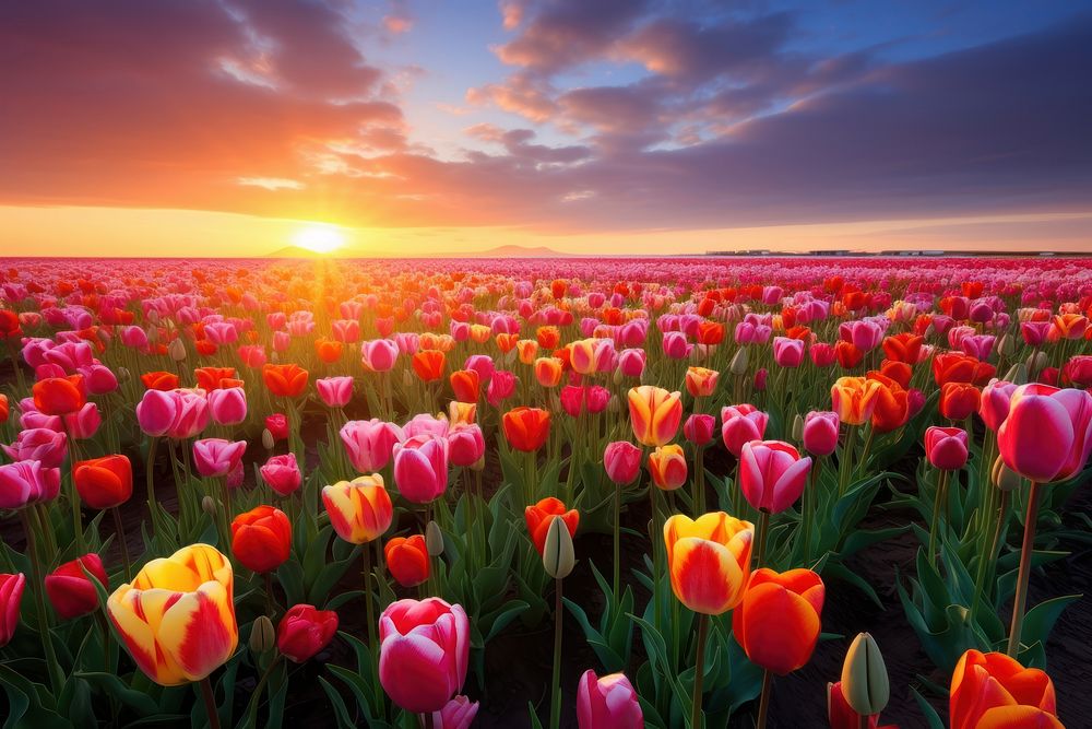 Vintage tulip field background landscape outdoors horizon. AI generated Image by rawpixel.