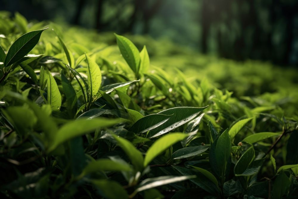 Tea leaves outdoors nature forest. AI generated Image by rawpixel.