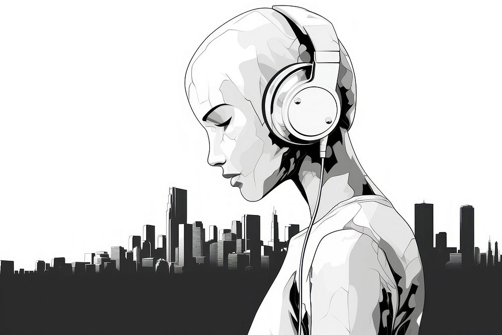 White AI robot headphones drawing headset. AI generated Image by rawpixel.