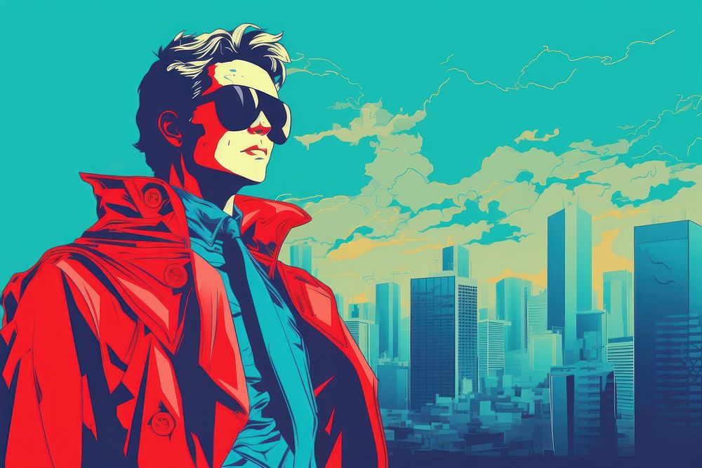 Superhero city architecture sunglasses. AI generated Image by rawpixel.