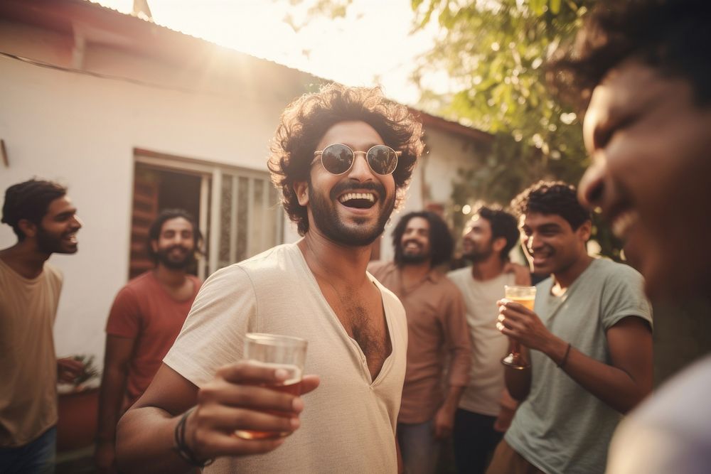 Indian man having fun with friends at the minimal party adult beer togetherness. AI generated Image by rawpixel.