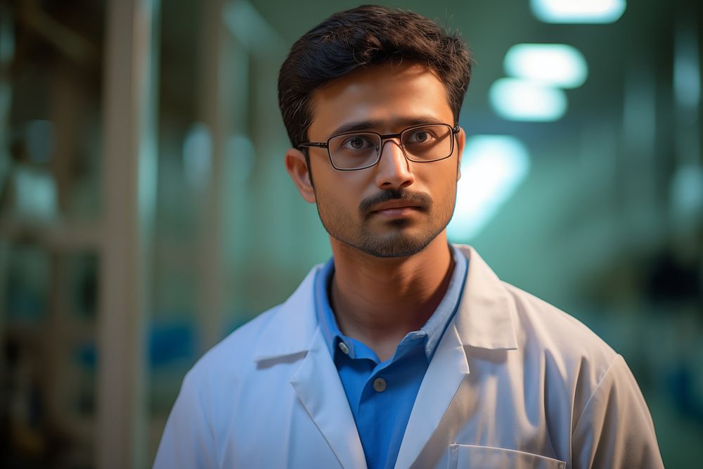 27 yo man from india working in Pharmaceuticals industry scientist glasses adult. AI generated Image by rawpixel.