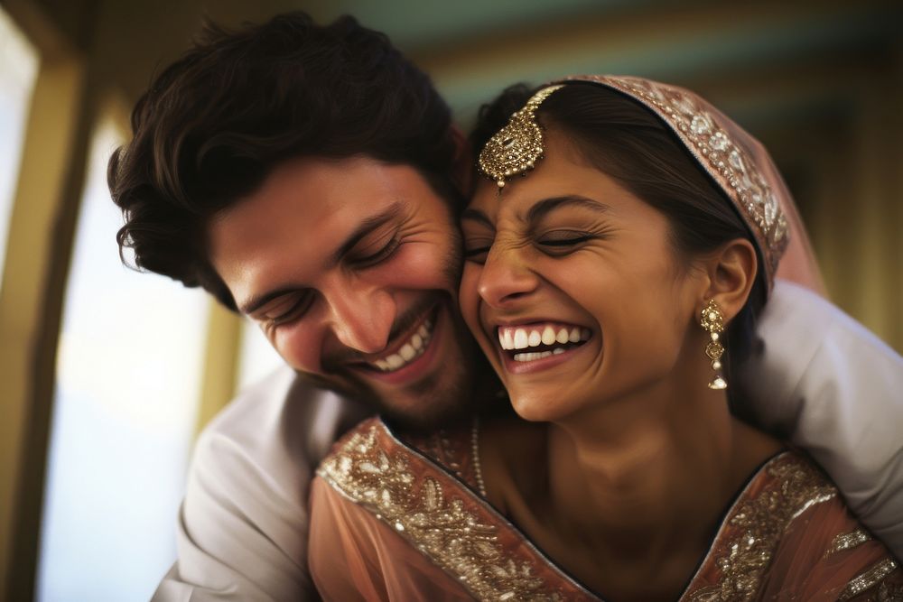 Wedding happiness laughing portrait. AI generated Image by rawpixel.