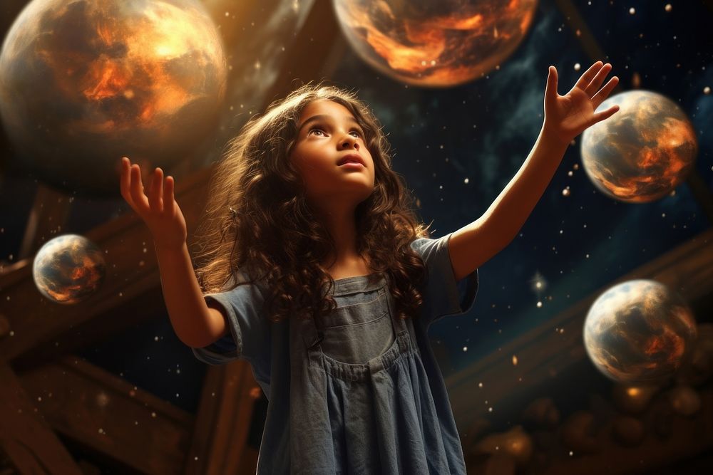 Learning about planets astronomy universe portrait. AI generated Image by rawpixel.