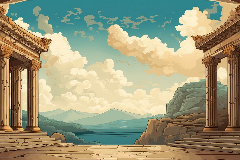 Ancient greek style background outdoors painting nature. AI generated Image by rawpixel.