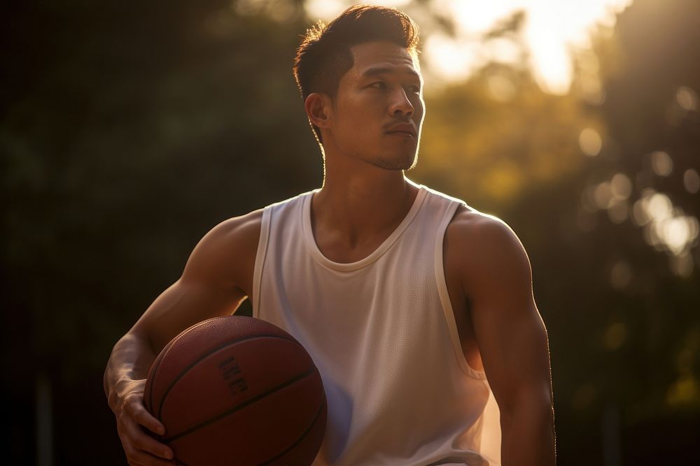 Asian basketball player sports determination contemplation. AI generated Image by rawpixel.