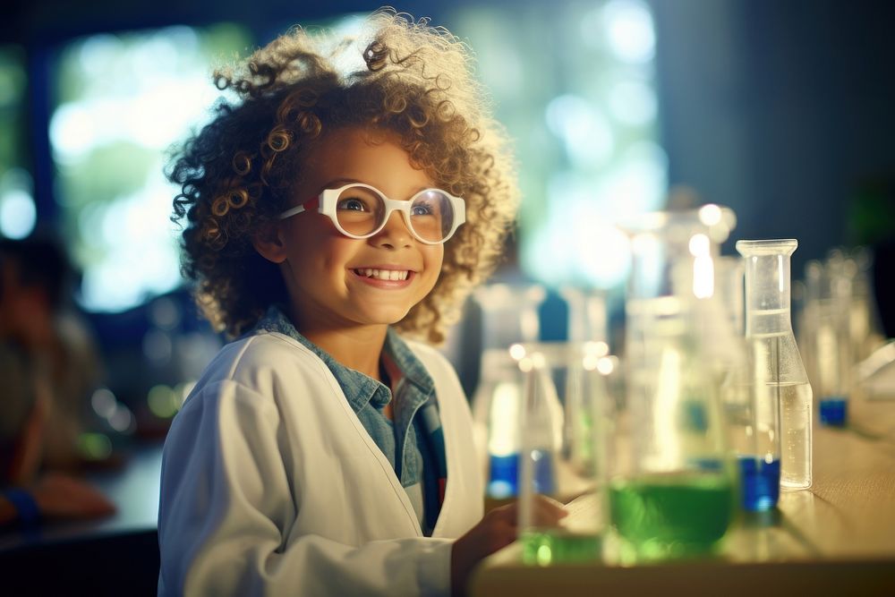 Children in chemistry classroom scientist glasses student. AI generated Image by rawpixel.