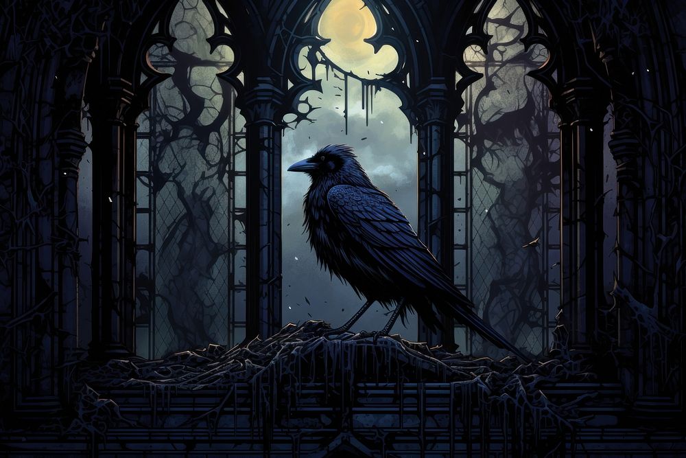 Raven bird architecture blackbird. AI generated Image by rawpixel.