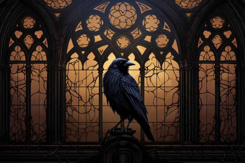 Raven window bird spirituality. AI generated Image by rawpixel.