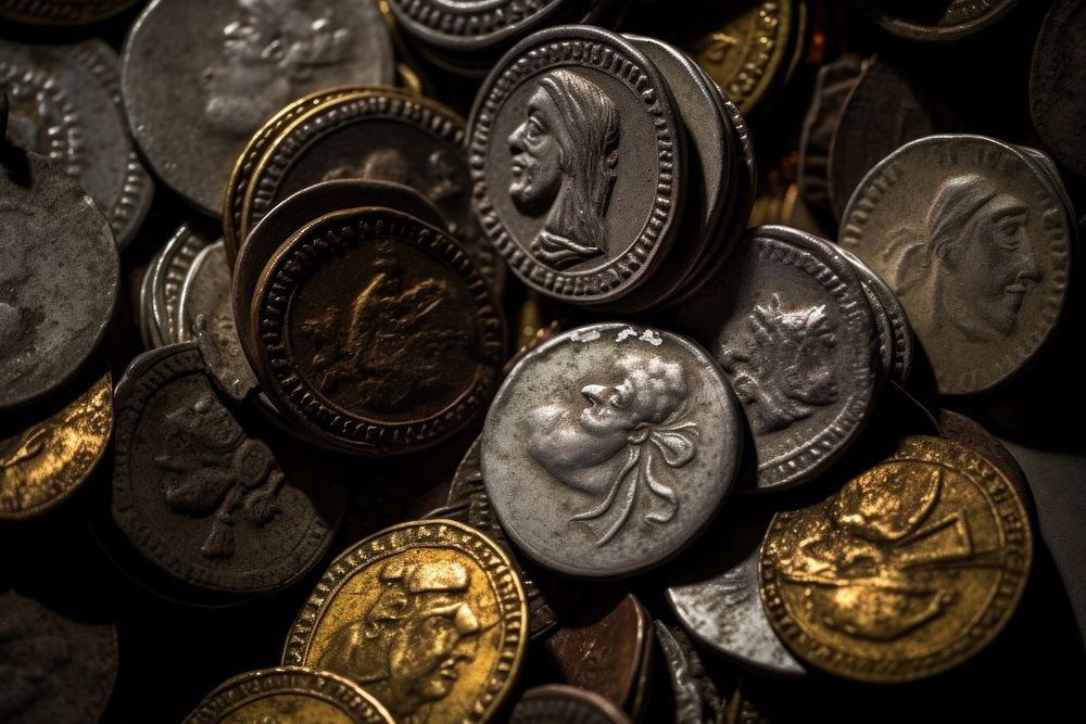 Ancient coins money representation backgrounds. AI generated Image by rawpixel.