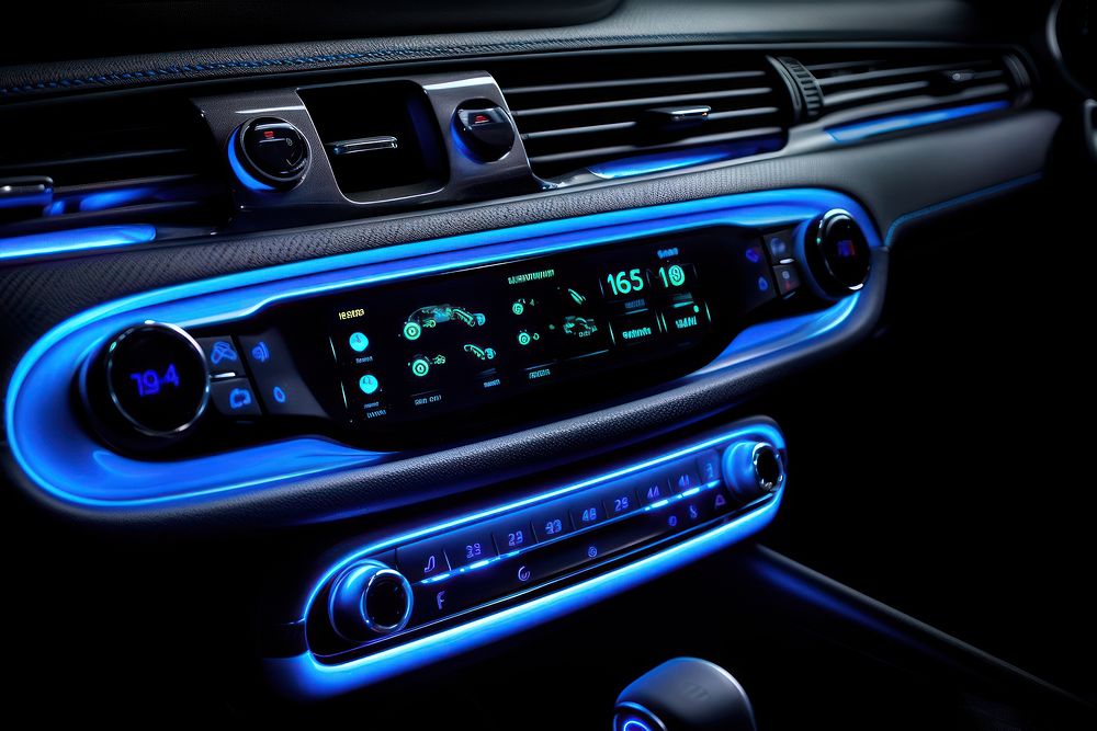 Eco car dashboard illuminated electronics vehicle. AI generated Image by rawpixel.