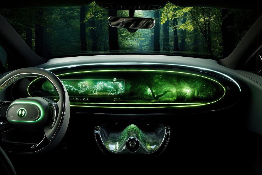 Eco car dashboard vehicle light green. AI generated Image by rawpixel.