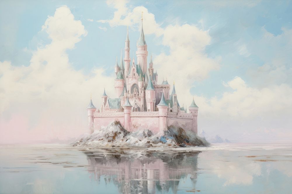 Princess castle painting architecture building. AI generated Image by rawpixel.