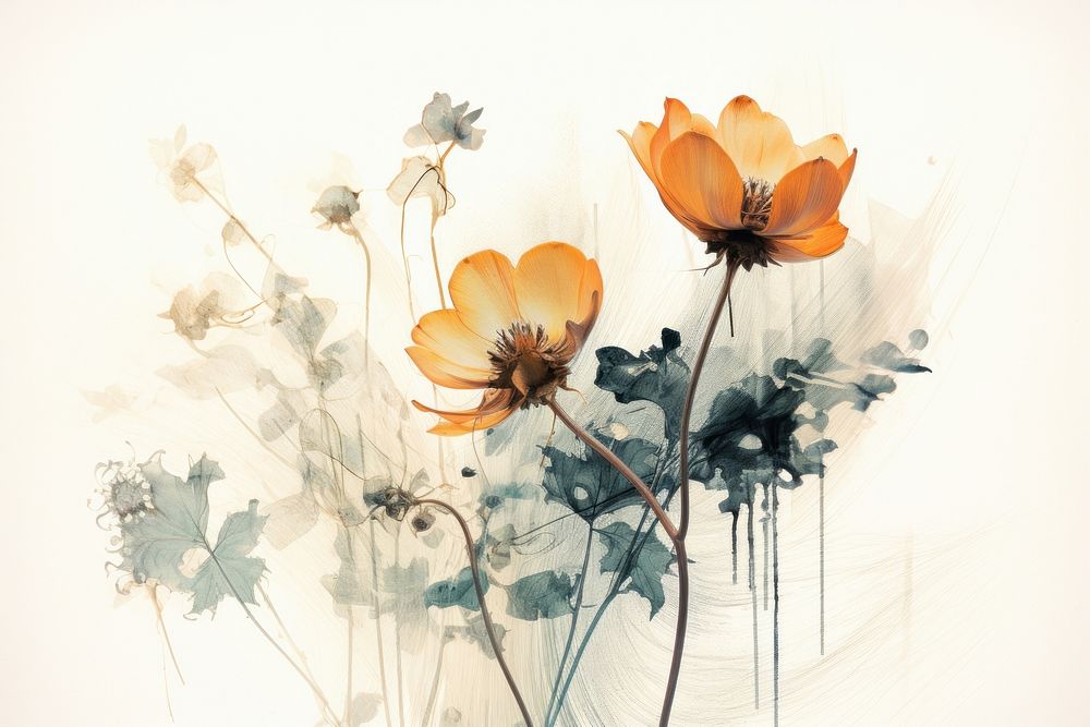 Flower painting graphics drawing. AI generated Image by rawpixel.