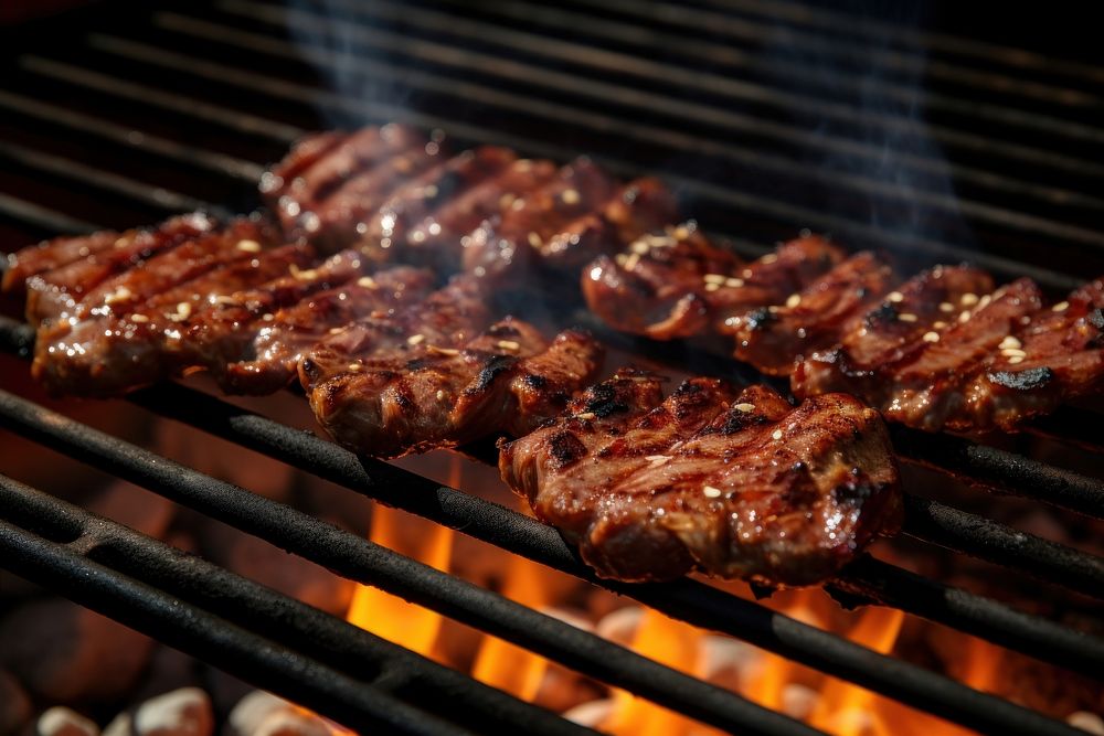 Korean bbq grilling cooking meat. 