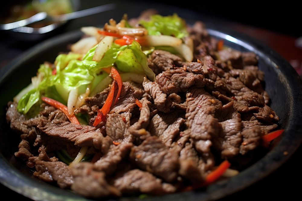 Korean bbq plate food meat. 