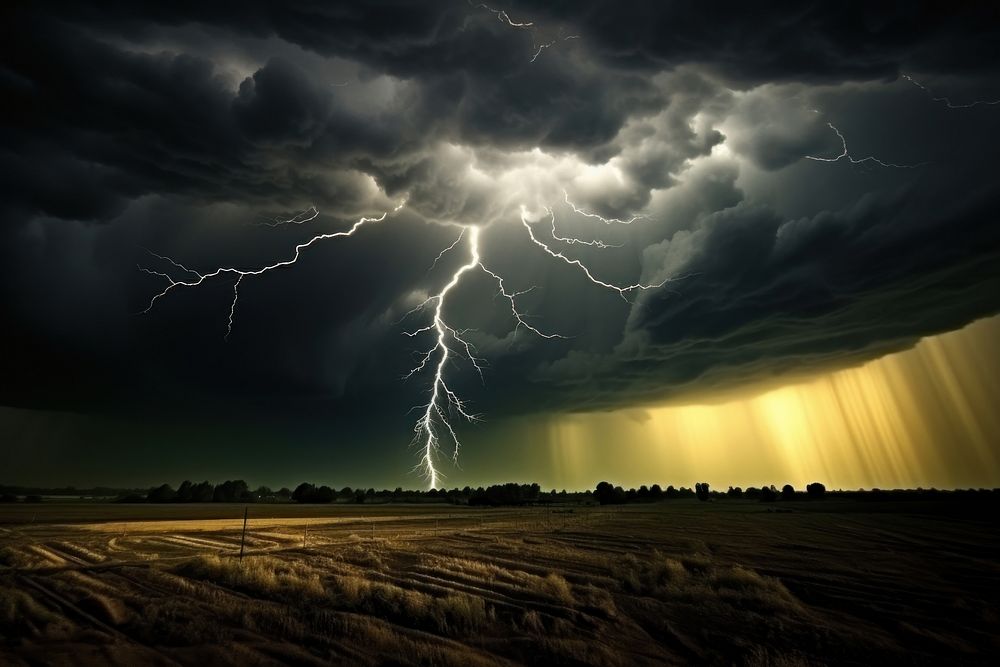 Lightning lightning storm thunderstorm. AI generated Image by rawpixel.
