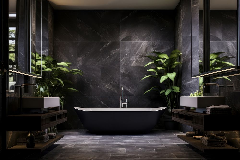 Luxury bathroom design plant bathtub luxury. AI generated Image by rawpixel.