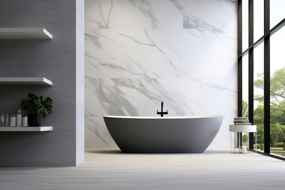 Luxury bathroom design bathtub luxury floor. AI generated Image by rawpixel.