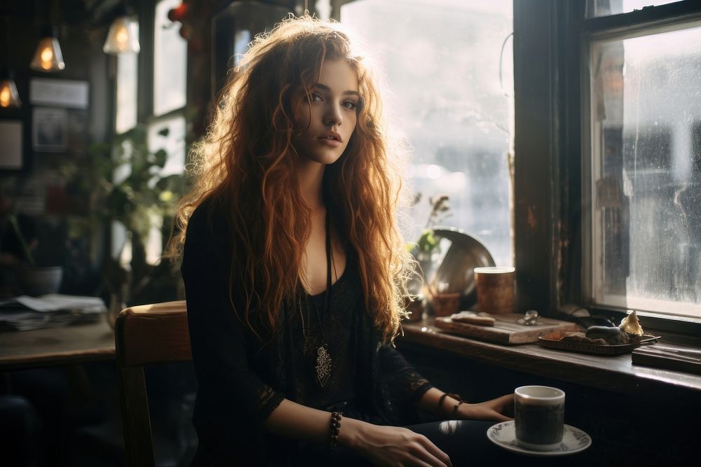 Witchy cafe photography portrait window. AI generated Image by rawpixel.