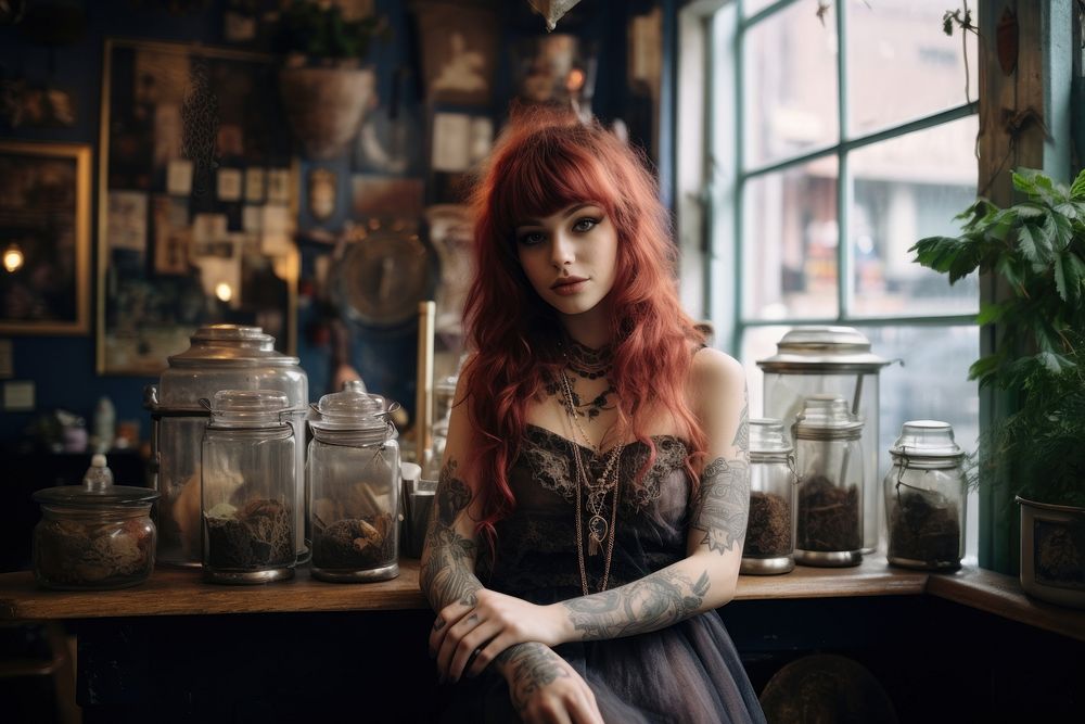 Witchy cafe tattoo adult individuality. AI generated Image by rawpixel.