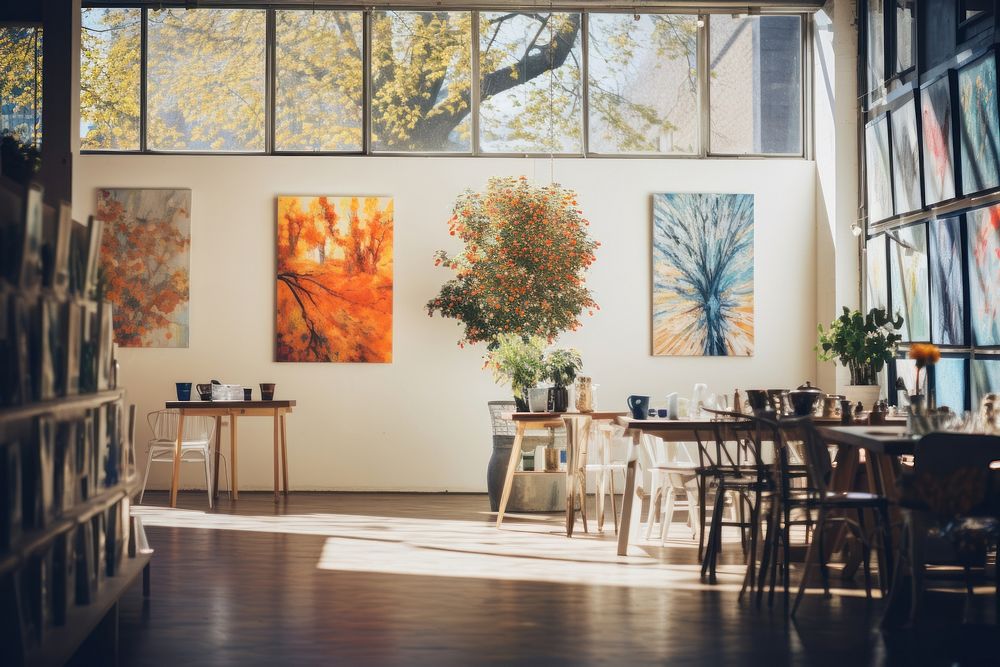 Art gallery cafe architecture restaurant painting. AI generated Image by rawpixel.