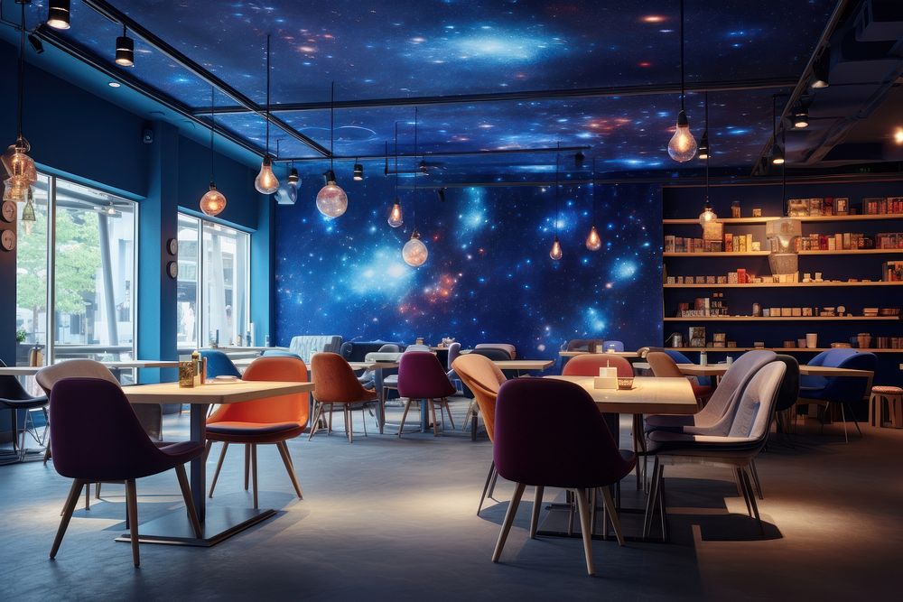 Galaxy-themed cafe architecture restaurant furniture. AI generated Image by rawpixel.