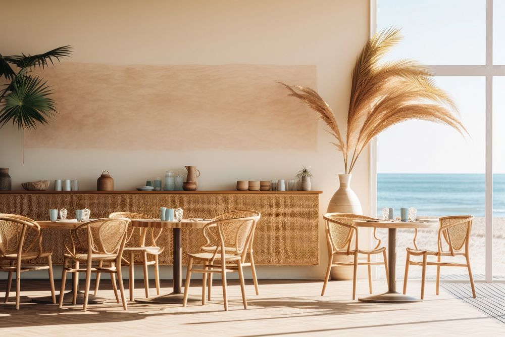 Beach-themed cafe architecture restaurant furniture. AI generated Image by rawpixel.