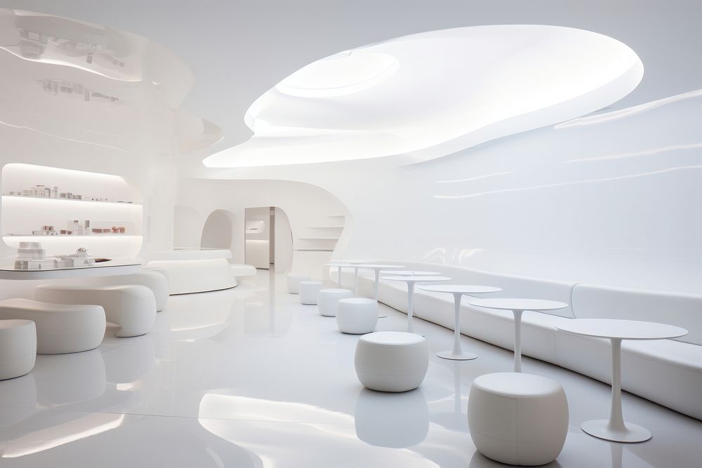 Futuristic cafe architecture restaurant furniture. AI generated Image by rawpixel.