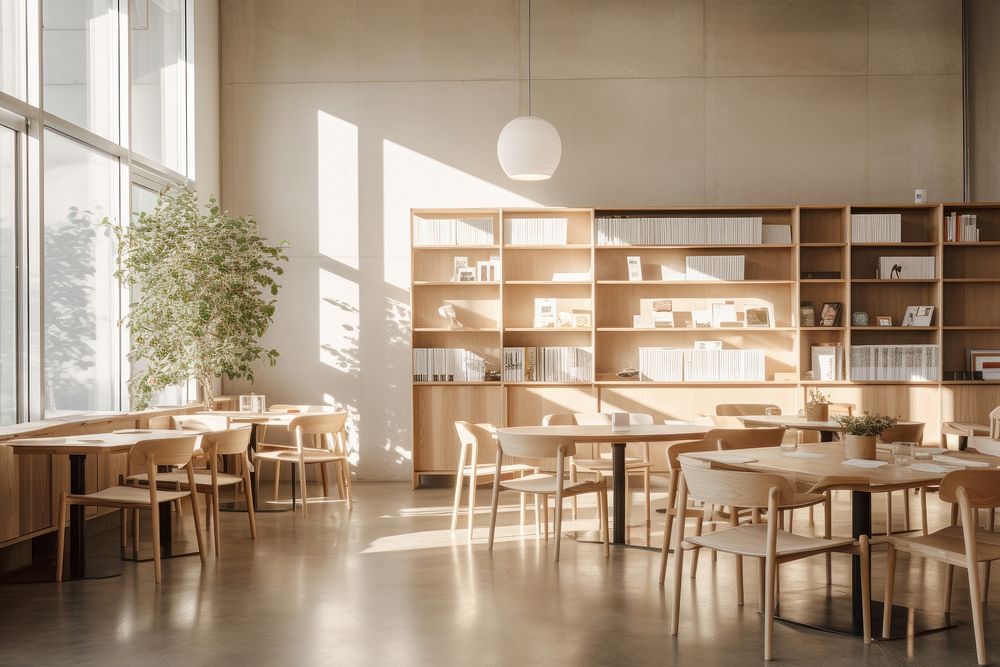 Library cafe architecture restaurant cafeteria. AI generated Image by rawpixel.
