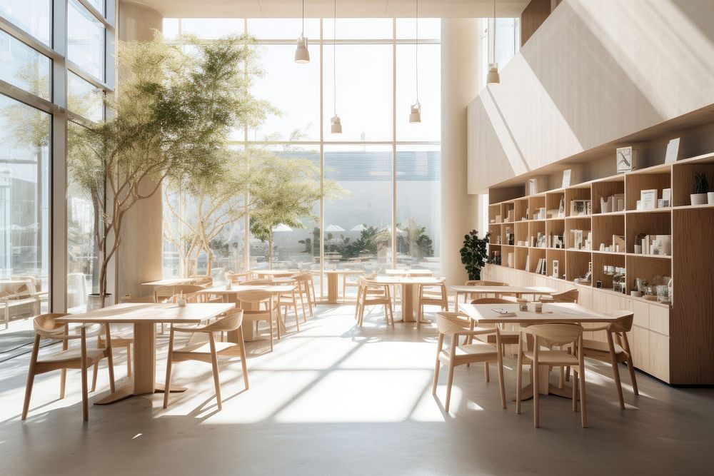 Library cafe architecture restaurant furniture. AI generated Image by rawpixel.
