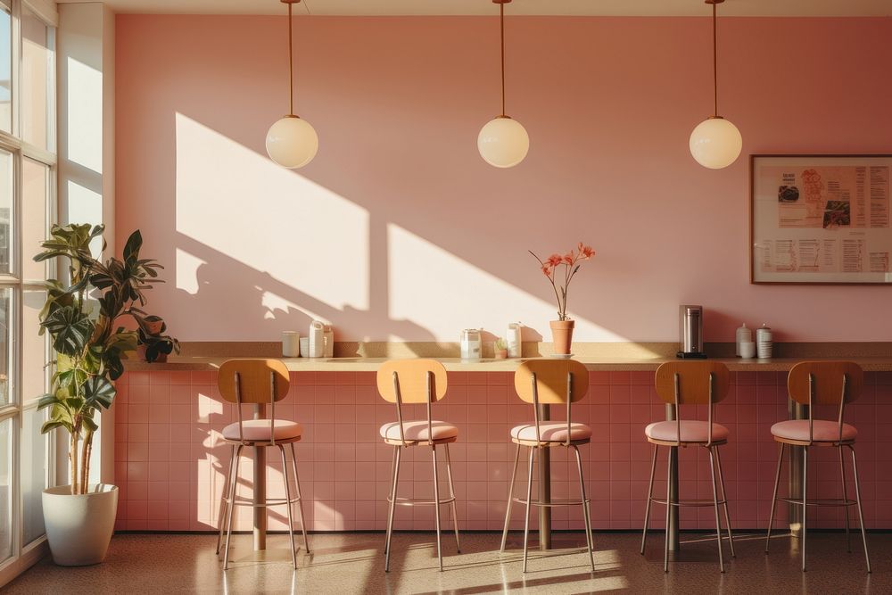 Retro cafe architecture furniture cafeteria. AI generated Image by rawpixel.