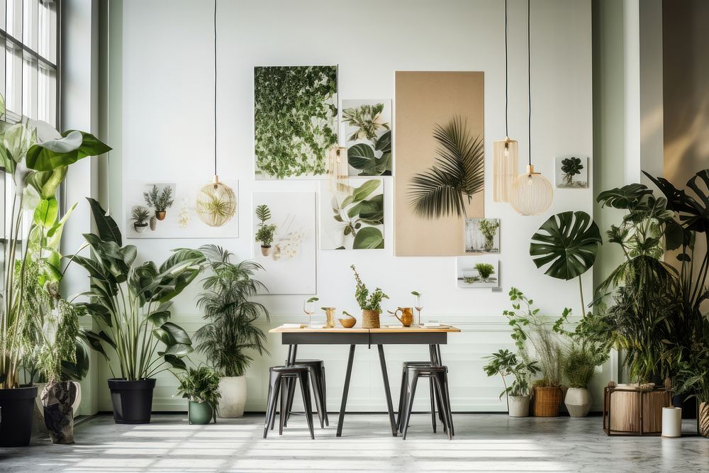 Urban jungle cafe architecture table plant. AI generated Image by rawpixel.