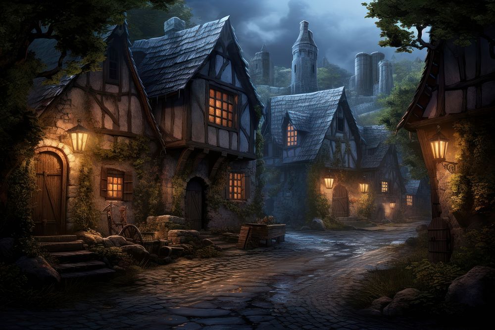 Medieval fantasy village background architecture building outdoors. AI generated Image by rawpixel.