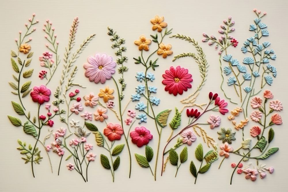 Minimal flower embroidery pattern creativity needlework. AI generated Image by rawpixel.