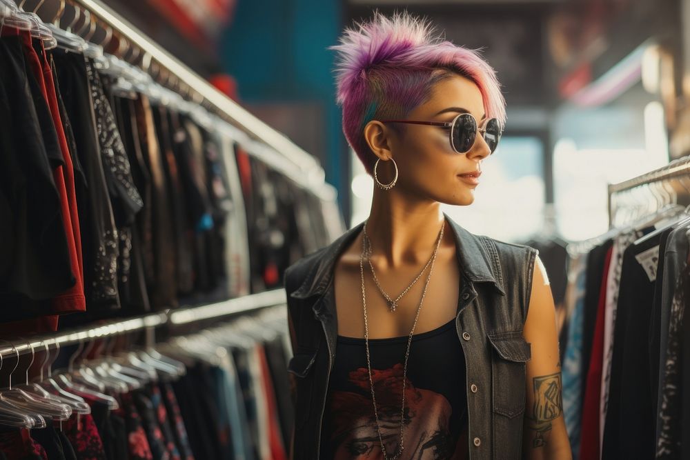 Punk rock shopping choosing fashion. AI generated Image by rawpixel.